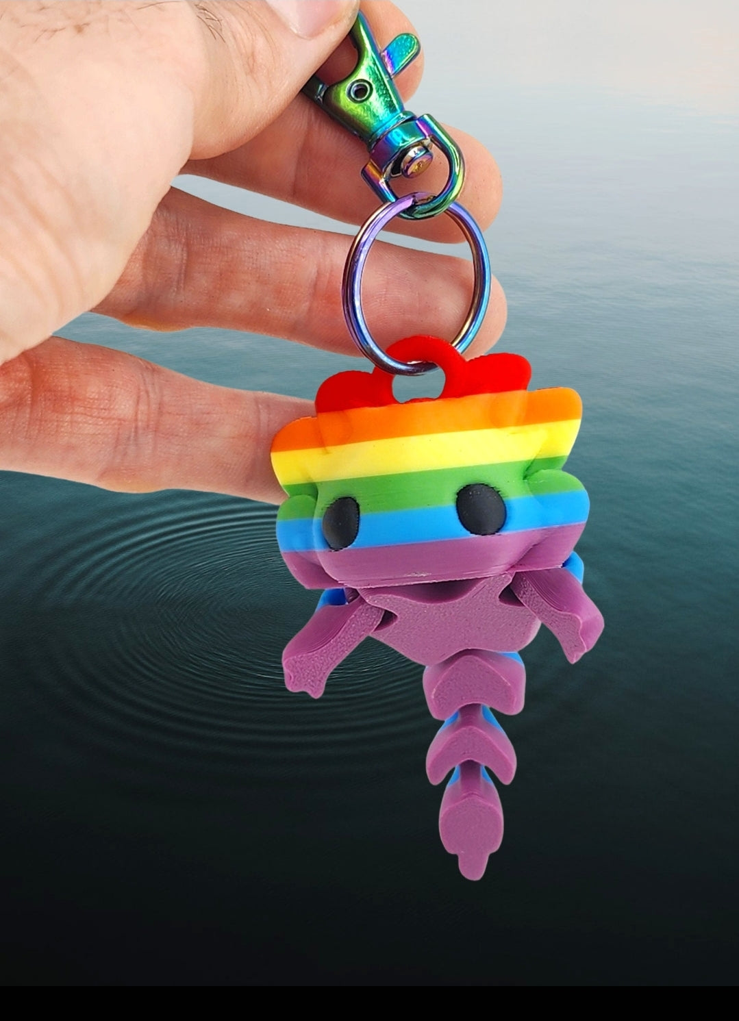 Pride Rainbow Axolotl Tadpole Keychain!