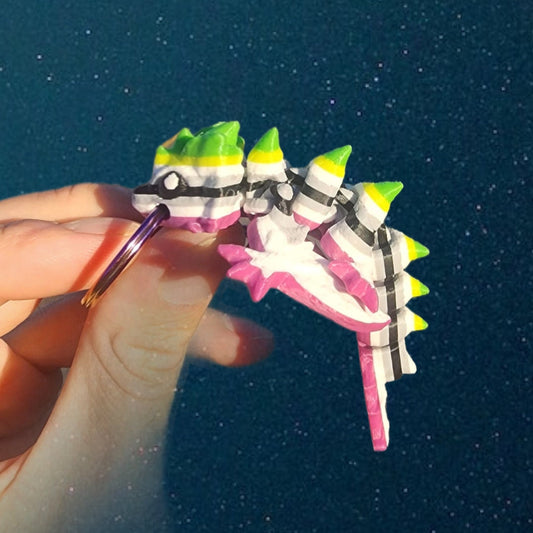 Aroace Pride Dragon Keychain  - 3D Printed, Full Color - Fun Gift - Key Buddies - Unique Item - Articulated - Fidget Toy, Handmade