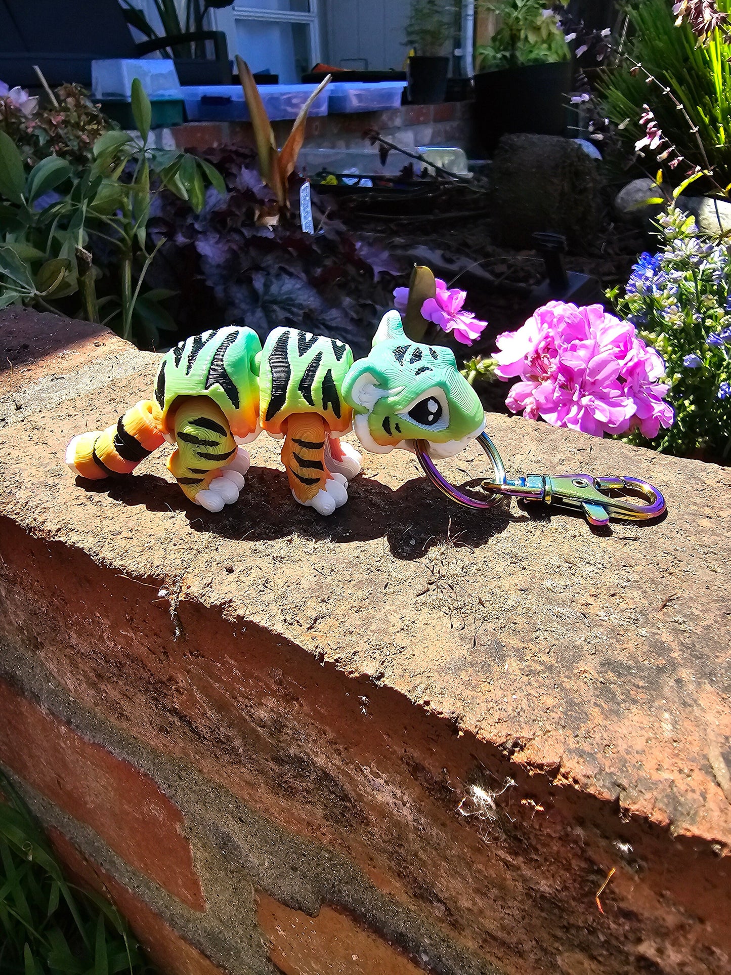 Cute Tiger Keychain  - Fun Poses! 3D Printed, Full Color - Fun Gift - Key Buddies - Unique Item - Articulated - Fidget Toy