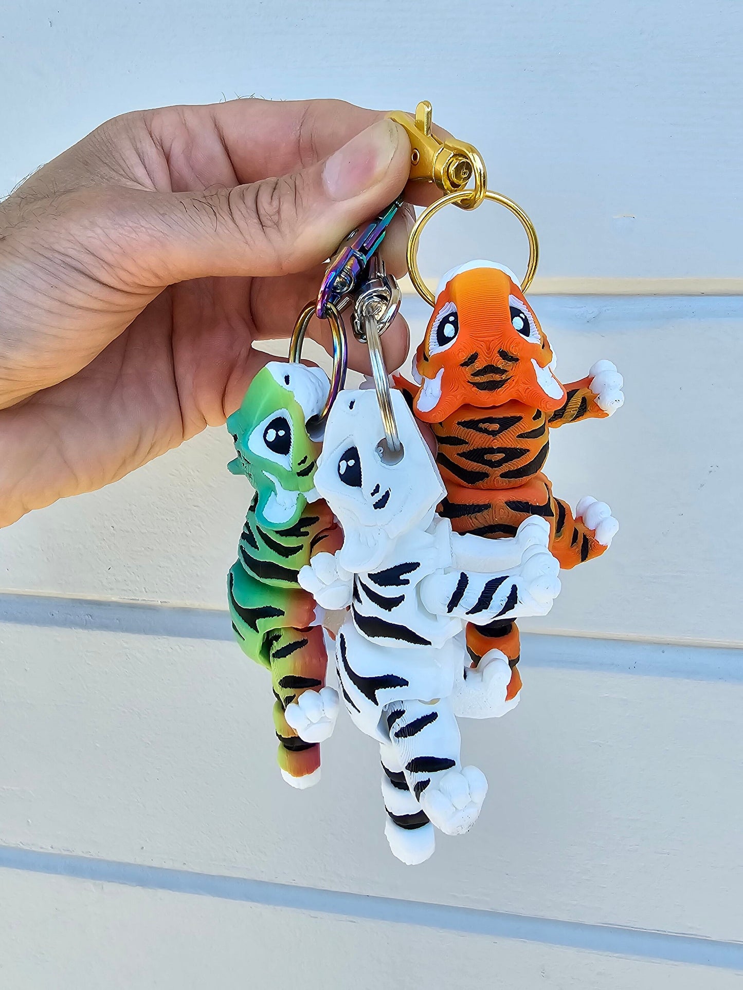 Cute Tiger Keychain  - Fun Poses! 3D Printed, Full Color - Fun Gift - Key Buddies - Unique Item - Articulated - Fidget Toy