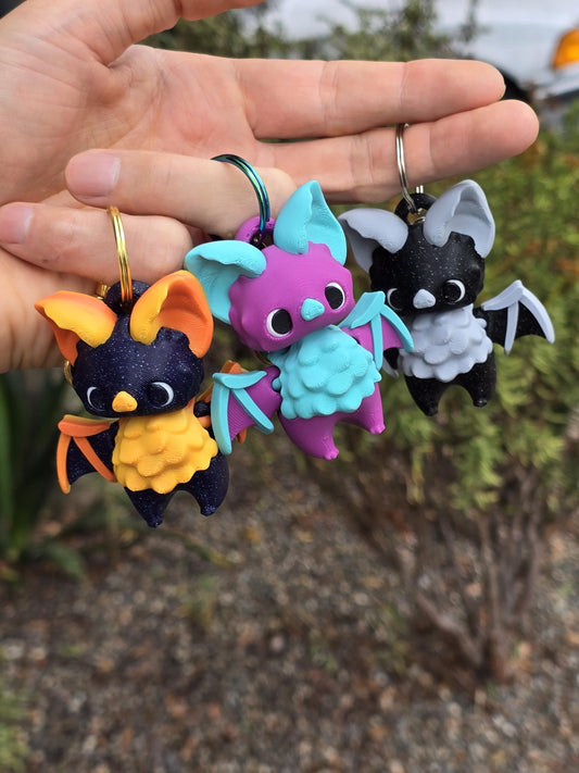 Cute Bat  Keychains - 3D Printed, Full Color - Fun Gift - Halloween, Key Buddies - Unique Item - Articulated - Fidget Toy, Handmade