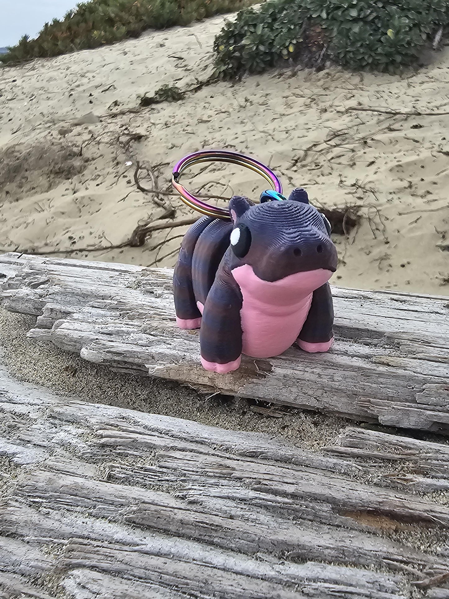 Moo Deng Baby Pygmy Hippo Keychain  - 3D Printed, Full Color - Fun Gift - Key Buddies - Unique Item - Articulated - Fidget Toy, Handmade