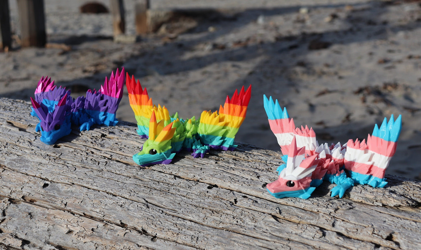 Pride Dragons, Rainbow, Bi, Trans, Articulated, Fidget Toy