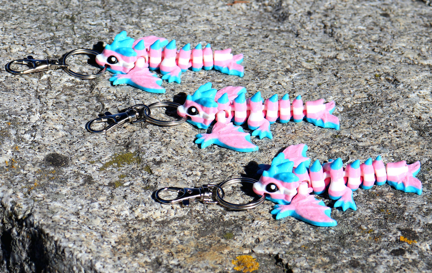 Trans Pride Dragon Keychain 3 Pack - Articulated Keychain