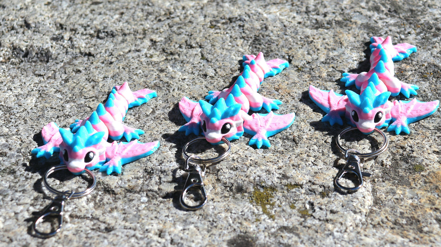 Trans Pride Dragon Keychain 3 Pack - Articulated Keychain