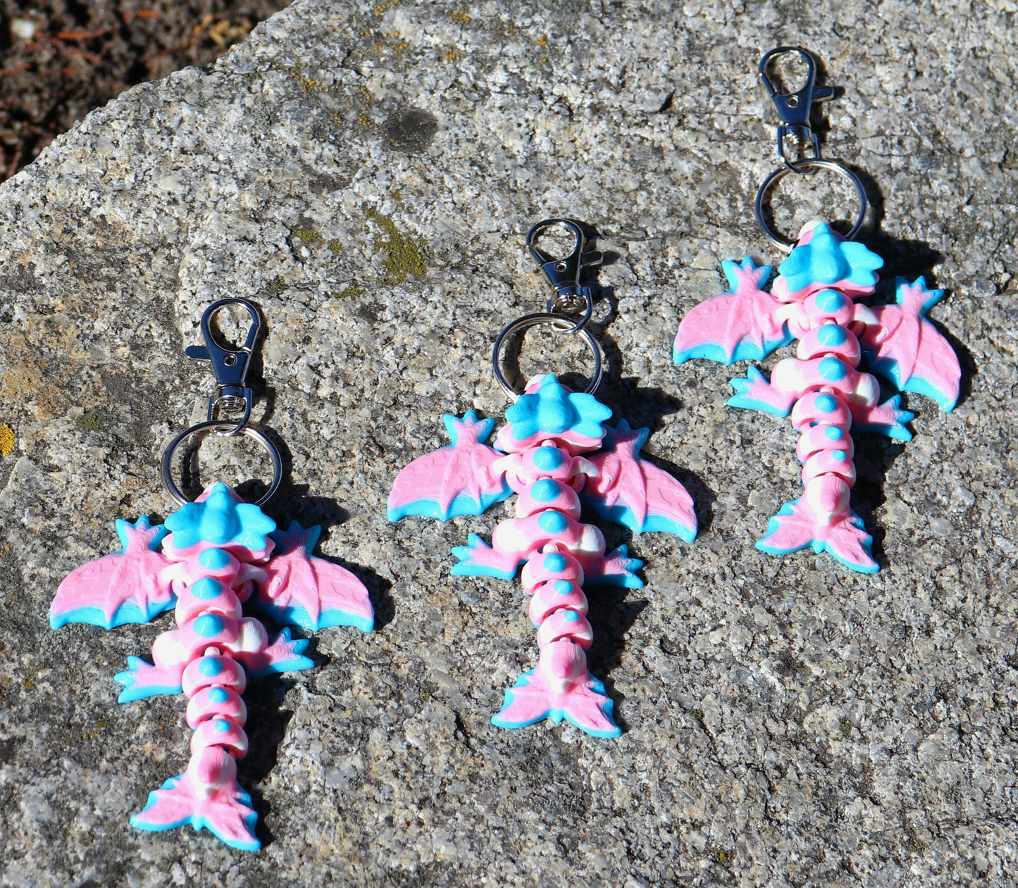 Trans Pride Dragon Keychain 3 Pack - Articulated Keychain