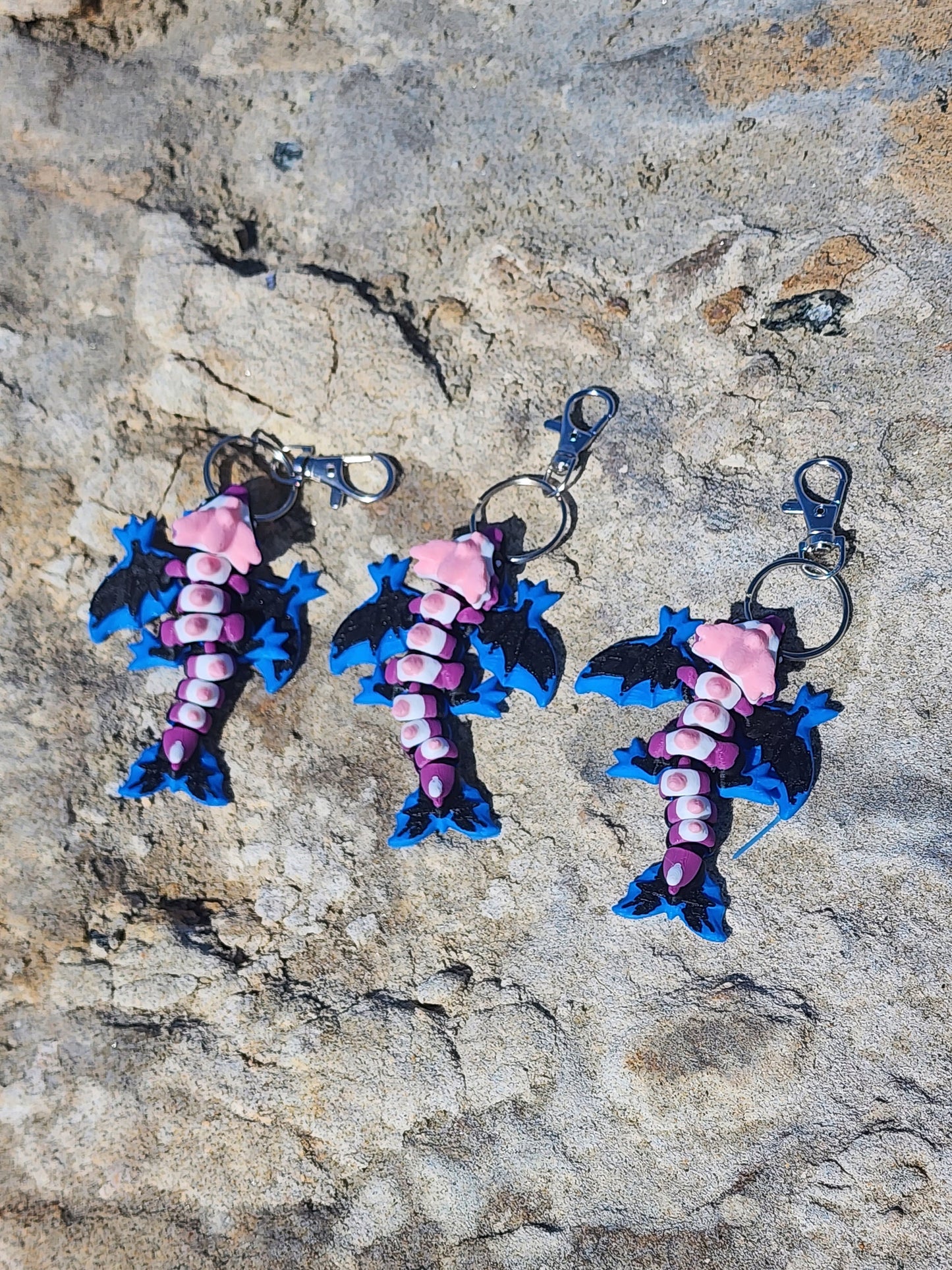 Genderfluid Dragon Keychain 3 Pack - Articulated Keychain