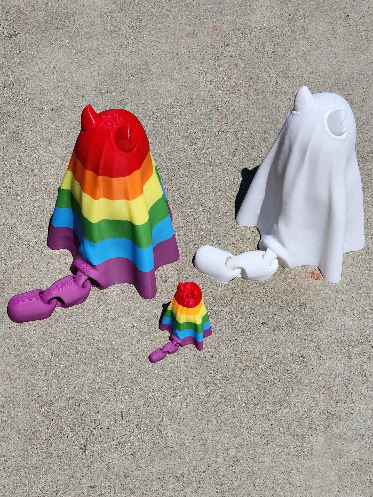 Ghost Cat, Articulated Toy & Halloween Decoration! Rainbow and White colors, fun!