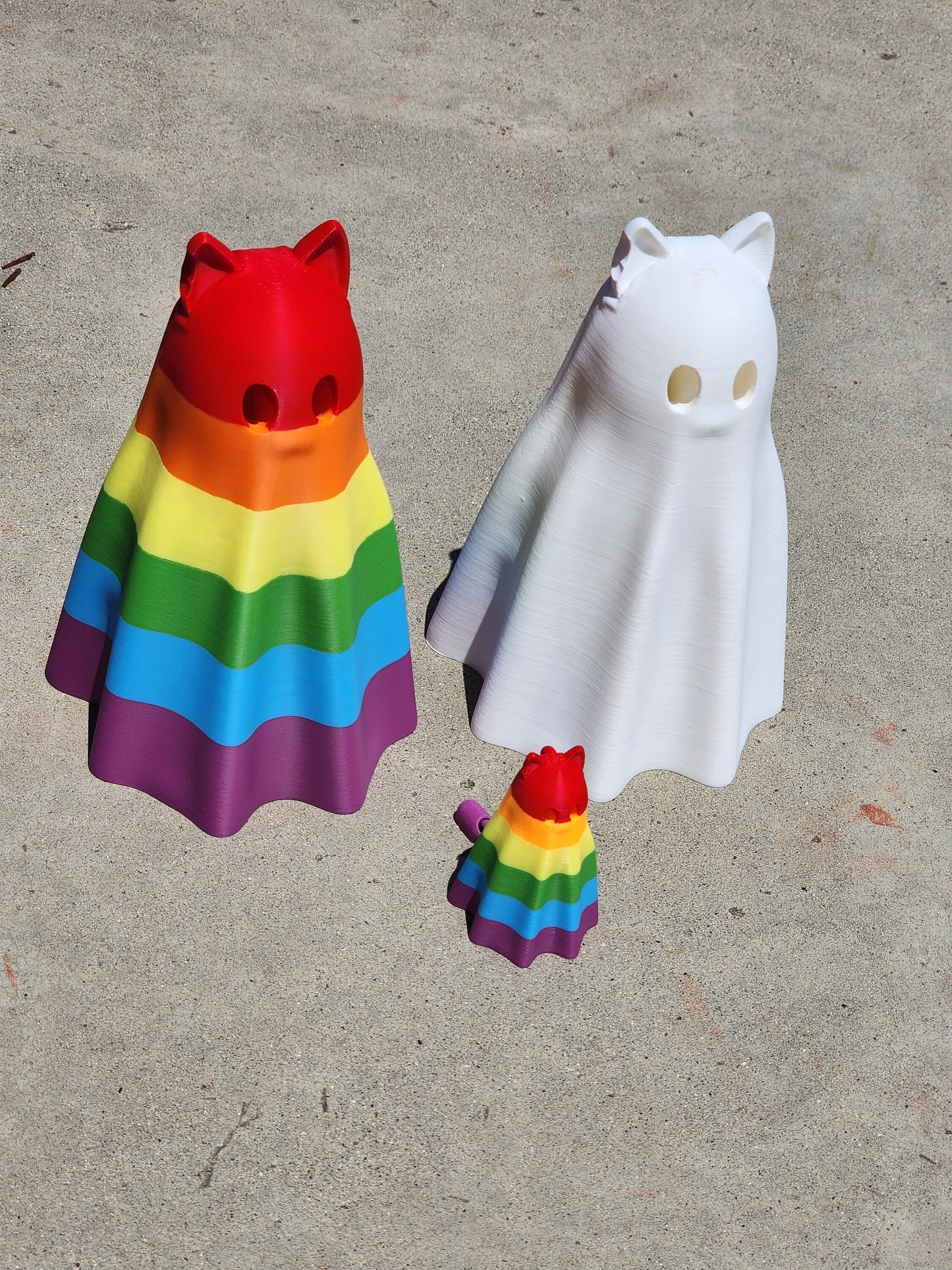 Ghost Cat, Articulated Toy & Halloween Decoration! Rainbow and White colors, fun!